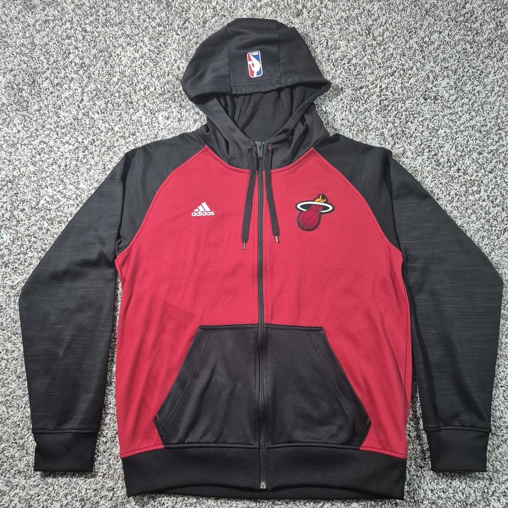 Miami Heat Zip Up Hoodie Men's Medium Red Black NBA‎ Basketball Adidas Warm Up